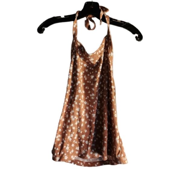 SO Shirt Tank Top Halter Brown Floral Size Juniors Large - Picture 9 of 12